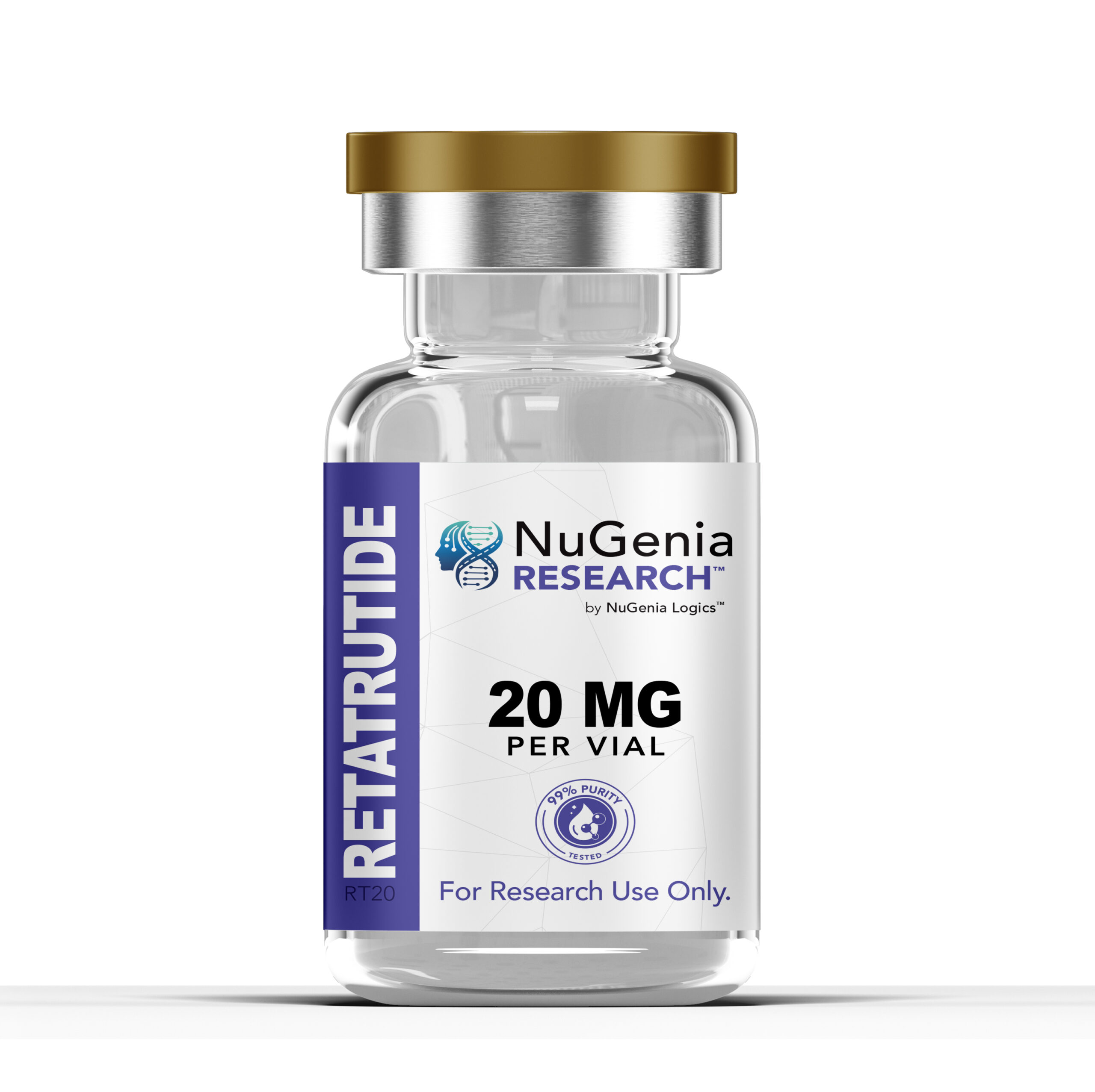 Retatrutide 20mg GLP-3 research peptide vial, lyophilized powder in sterile laboratory packaging