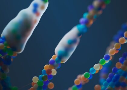 Close-up of a colorful abstract representation of DNA strands, illustrating science and genetics.