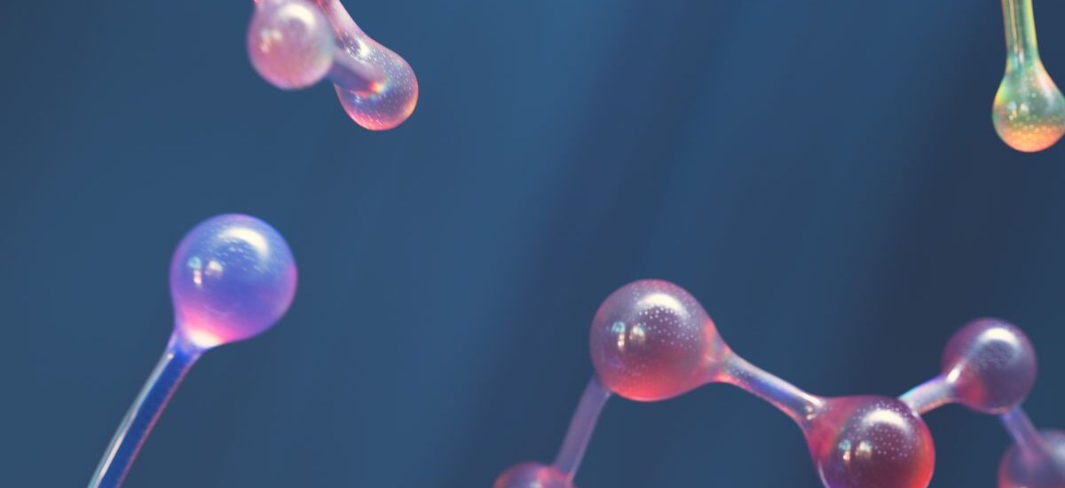 Abstract image of connected molecular shapes with vibrant colors.